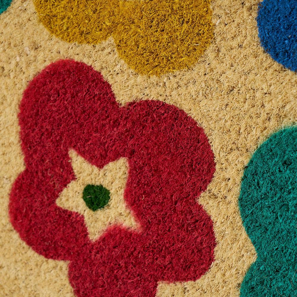 Felpudo Flores Antideslizante Multicolor de Fibra de Coco de 60x40 cm