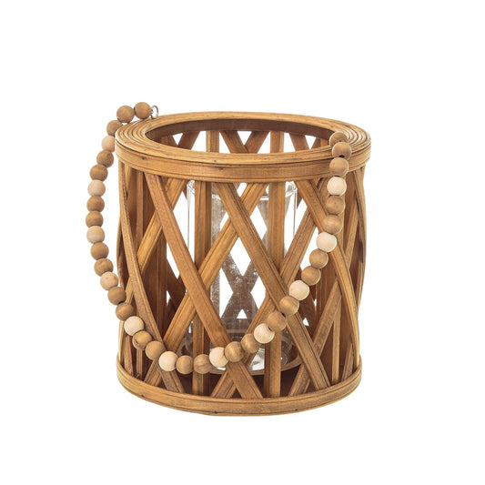 Farol portavelas étnico marrón de madera para salón Sol Naciente