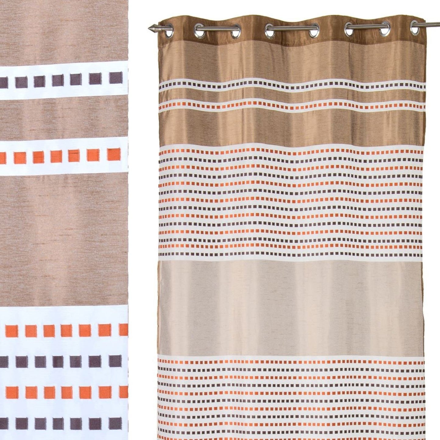 Cortina anillas "zurich" marrón 140 x 260 cm con 8 anillas metálicas. 100% poliéster.