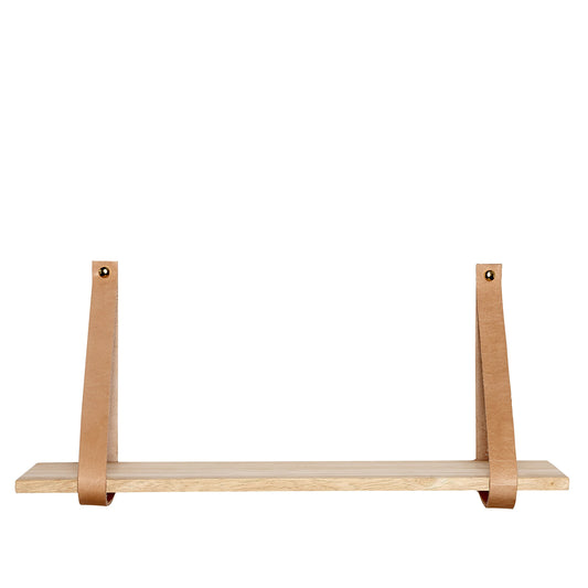 Etagere murale bois sangle en cuir Hubsch