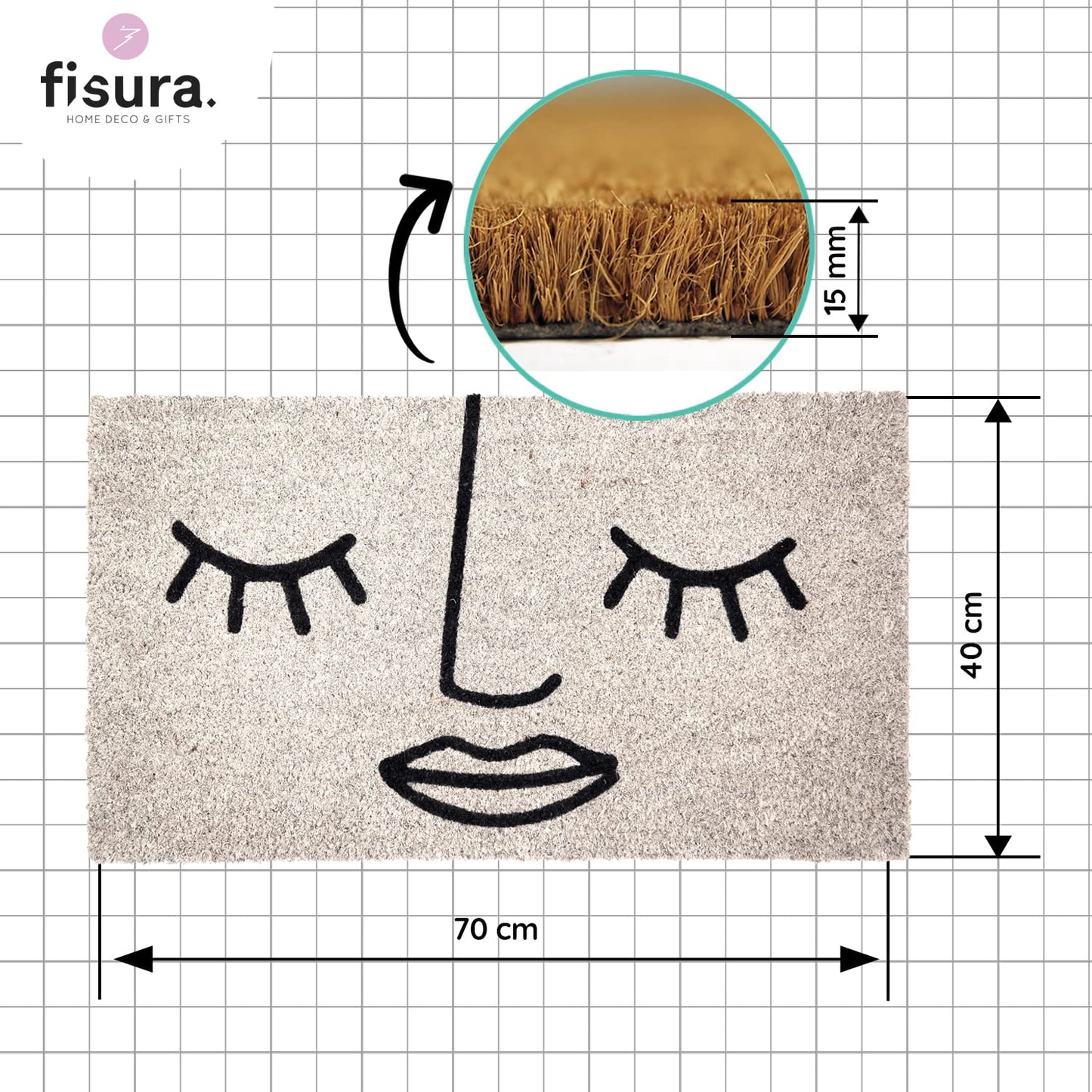 Fisura – Felpudo Entrada casa de Coco con Base Antideslizante de PVC. Felpudo Exterior Original. Pintado a Mano. Estandar