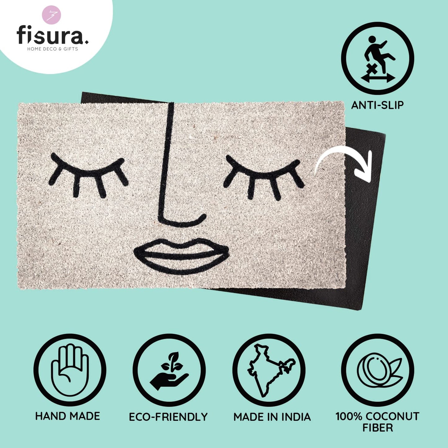 Fisura – Felpudo Entrada casa de Coco con Base Antideslizante de PVC. Felpudo Exterior Original. Pintado a Mano. Estandar