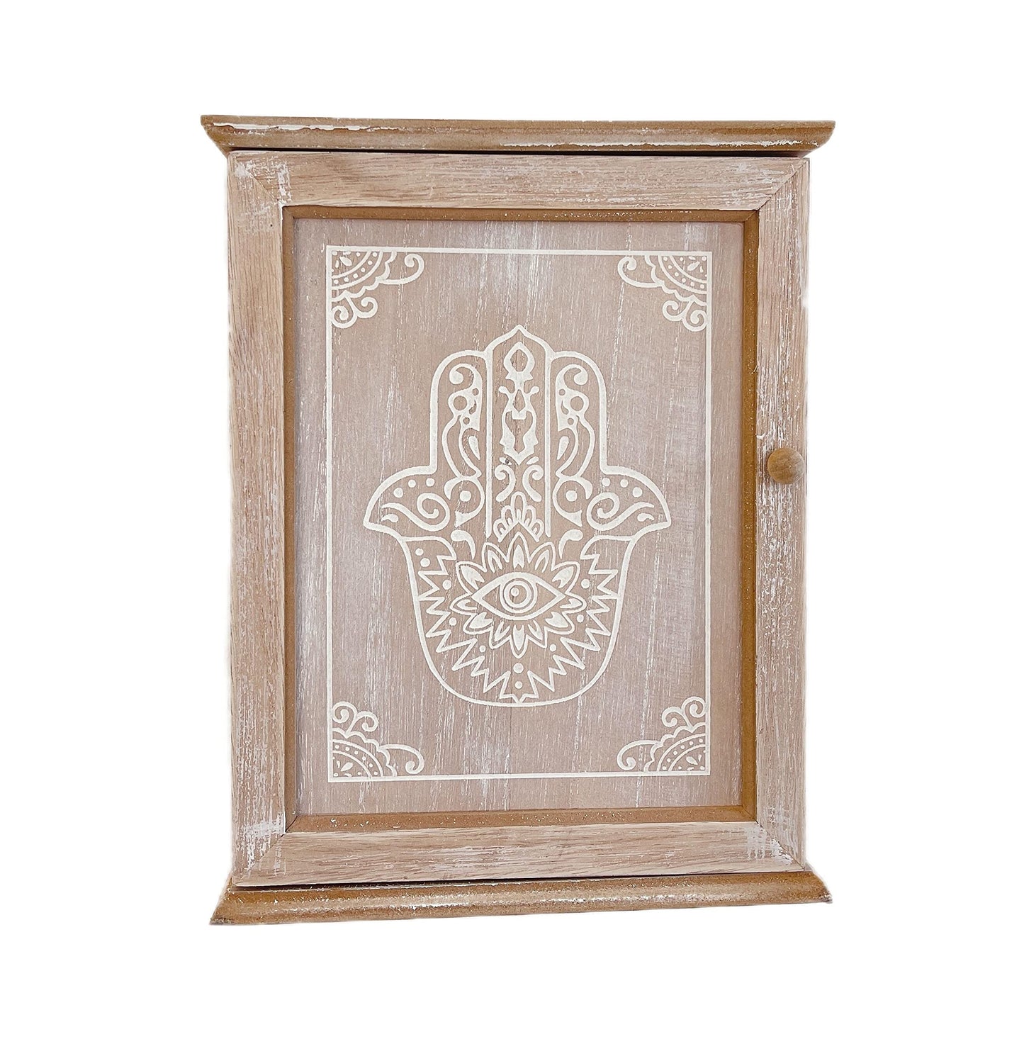 Caja Guardallaves de Madera Decorada con Arbol de la Vida Estilo Nórdico con 6 Colgadores de Pared