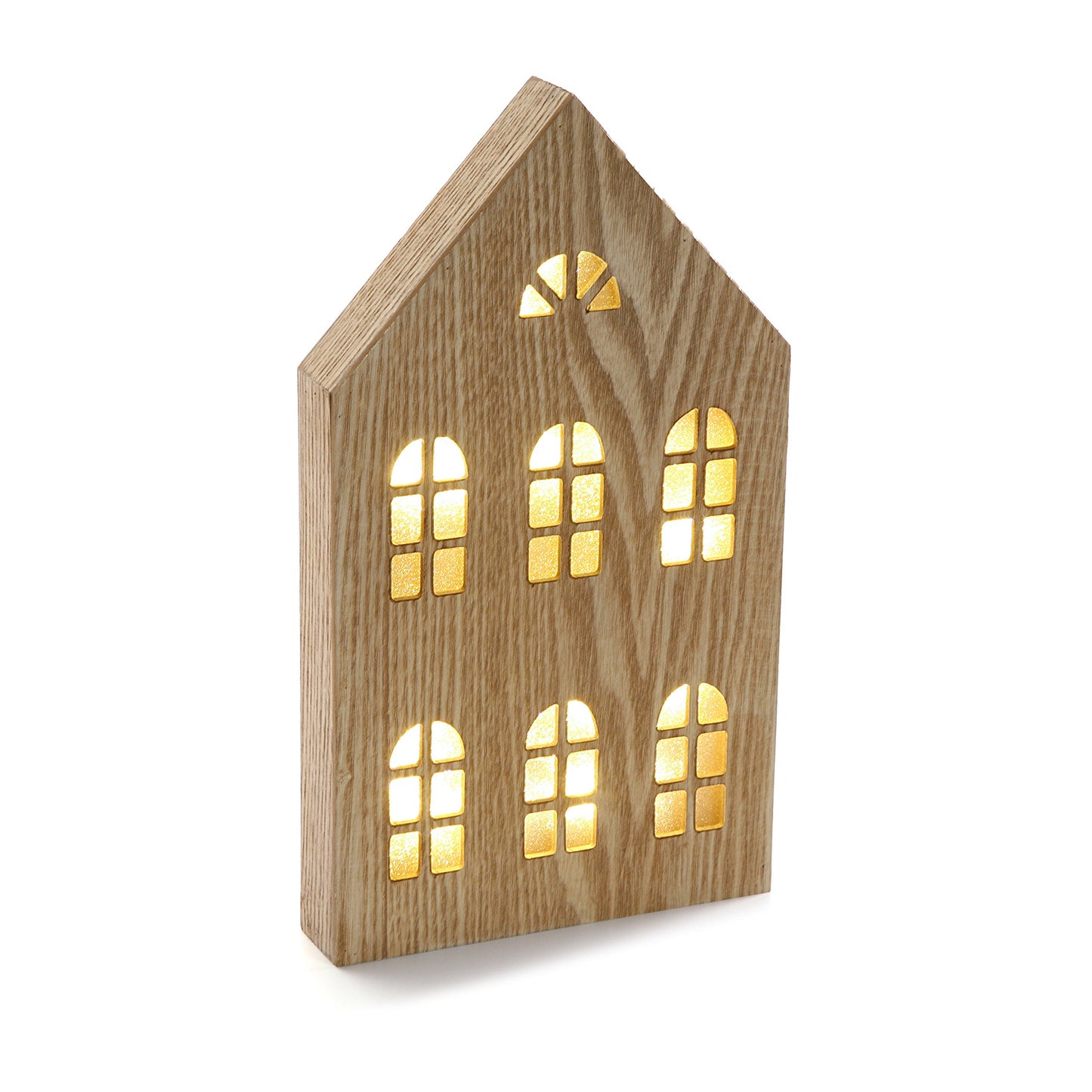 18830107 Caja con Luz Ventanas, Madera, Marrón, 17x3.5x30 cm