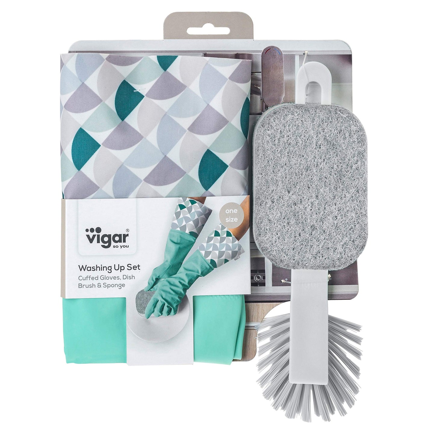 Juego esencial de limpieza de platos de 3 piezas, incluye cepillo para platos, esponja de tres capas y guantes para lavar platos