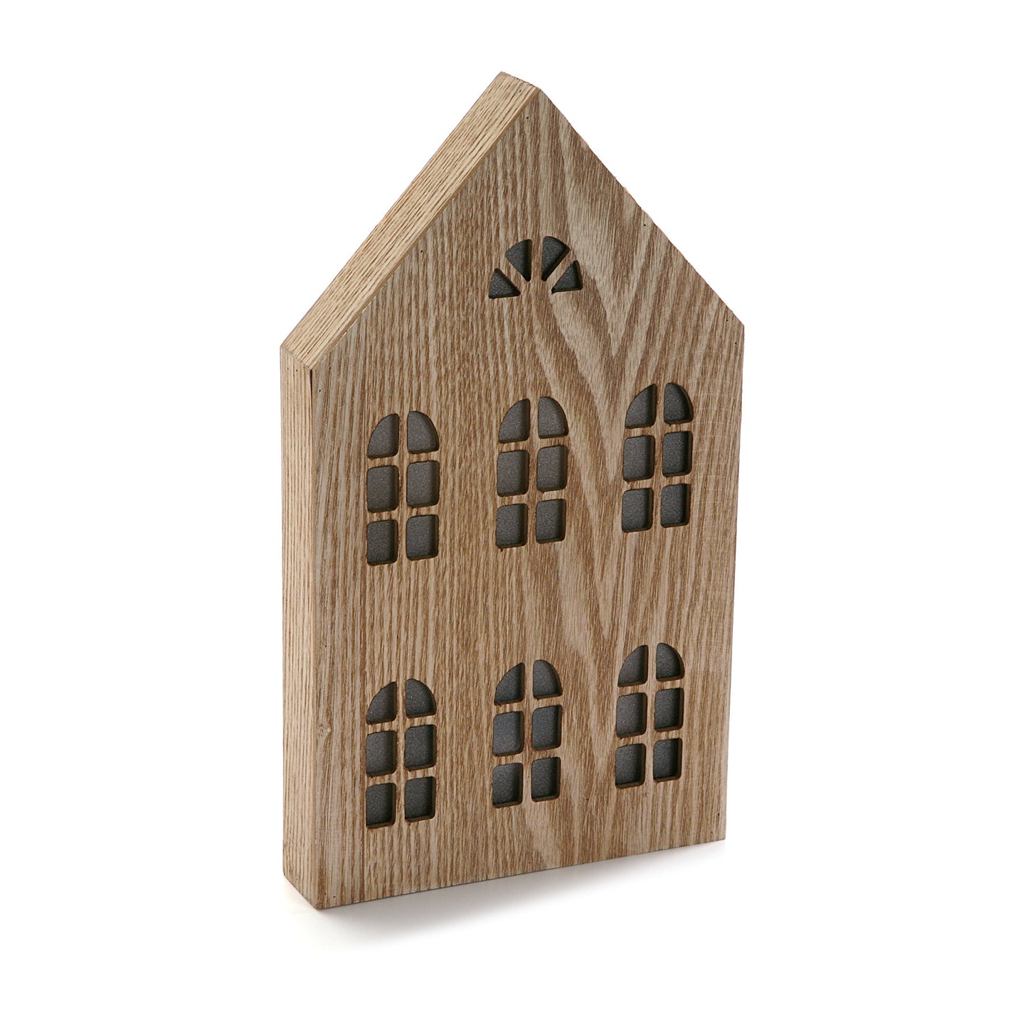 18830107 Caja con Luz Ventanas, Madera, Marrón, 17x3.5x30 cm